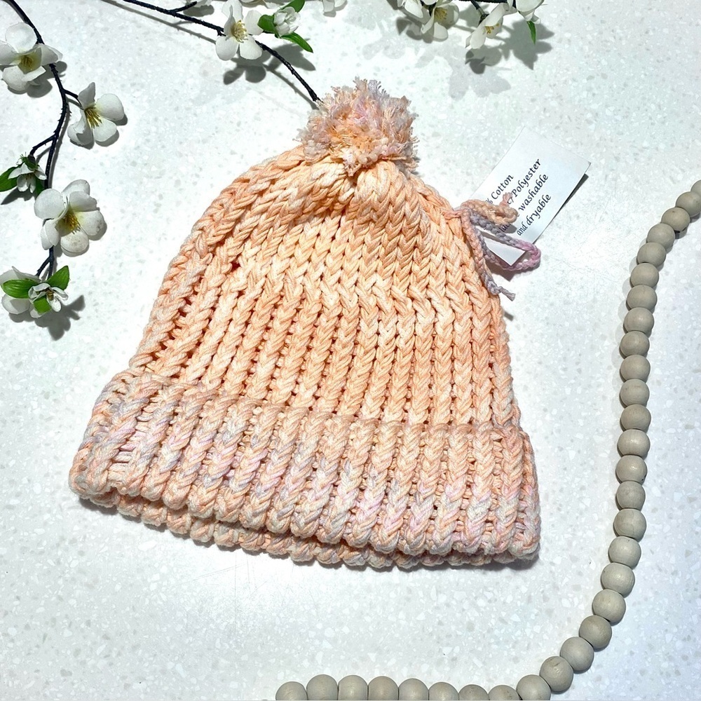 Artisan peach/pink/cream boho dream hat/touque/beanie hat cabin cottagecore vibe
